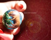 Horse in Pasture Diorama Giant Resin Dome Ring Adjustable Size & One of a Kind Jewelry by isewcute