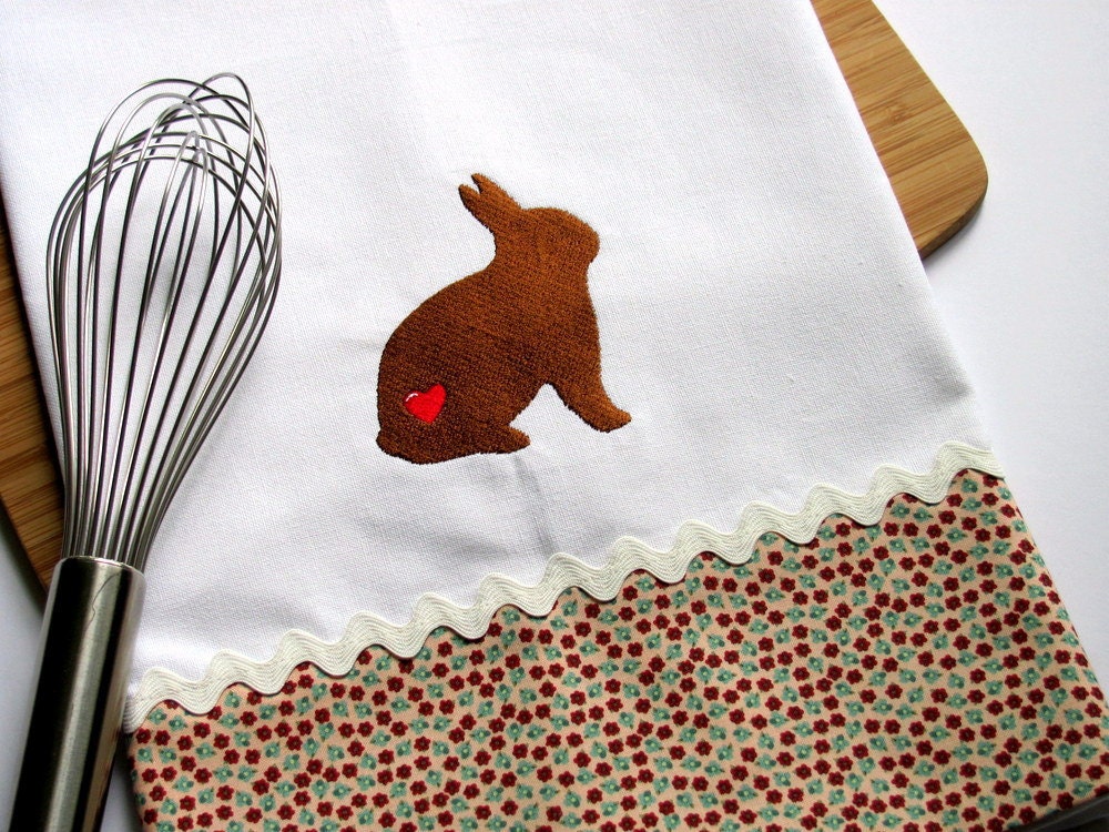Bunny Rabbit Embroidered Tea Towel