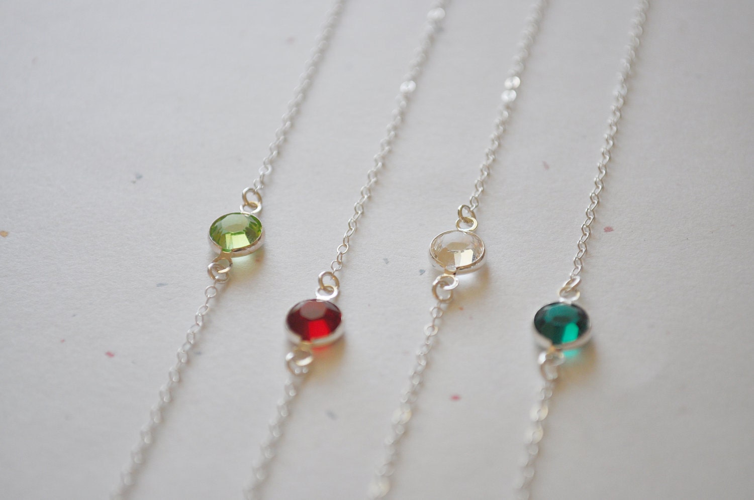 Tiny Pebble Birthstone Necklace - round swarovski crystal sterling silver dainty - simple everyday jewelry - adencreations