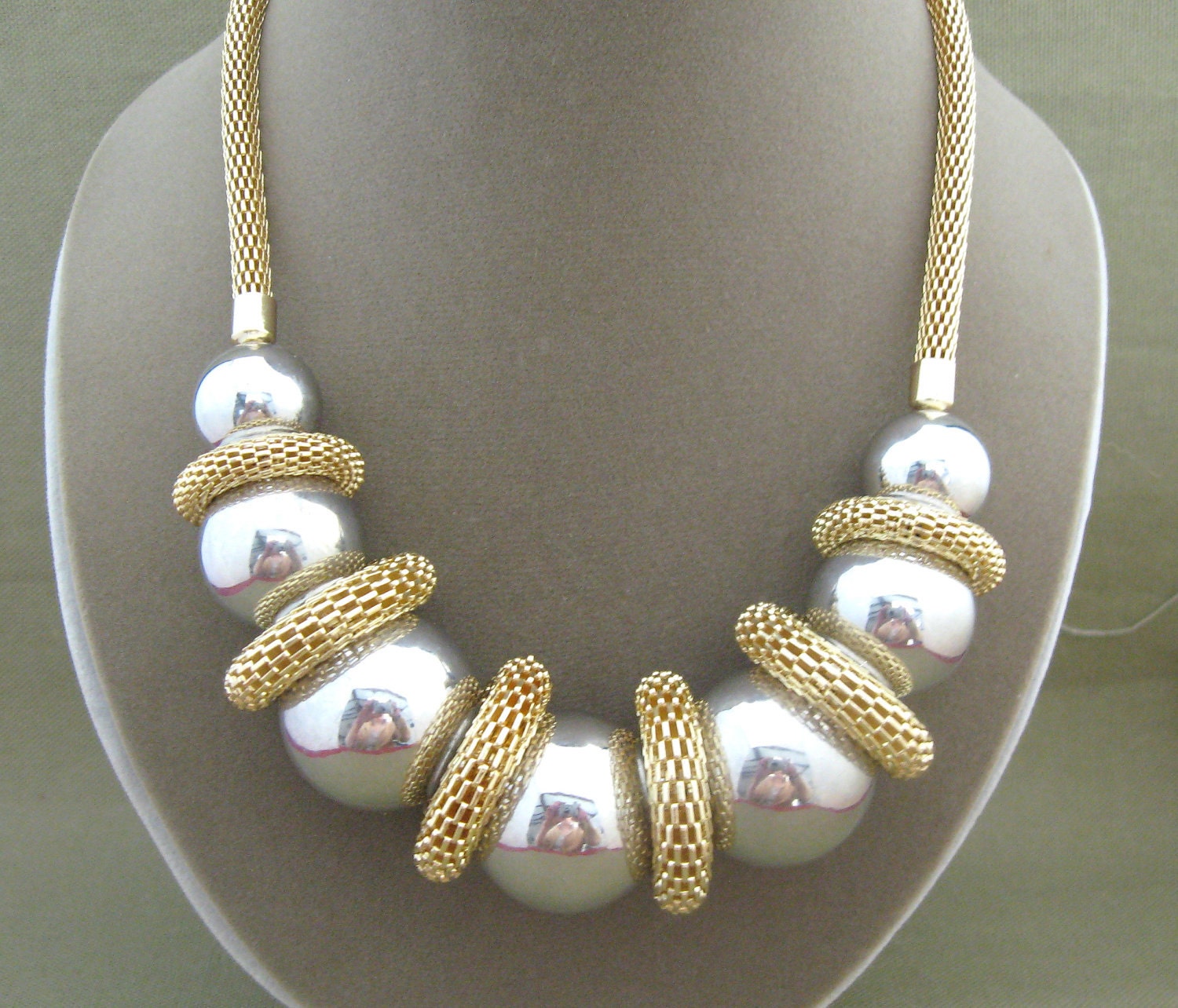 Gold Silver Mixed Metals Statement Necklace Chunky