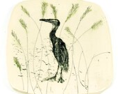 Square Heron Plate - Handmade Ceramic Pottery - Ready to Ship Today - Mishima Style