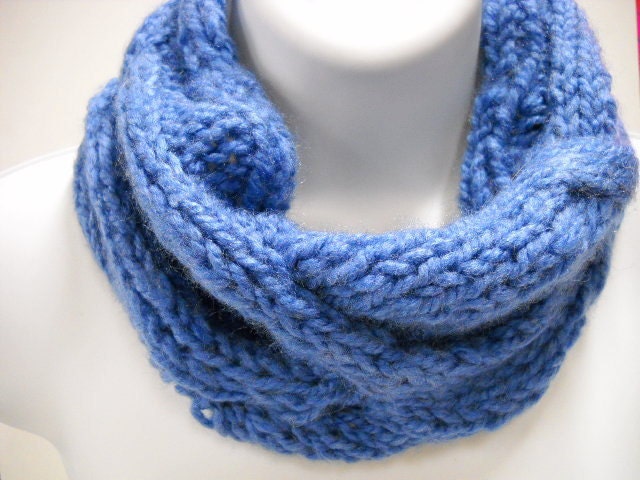 Chunky Handknit Cowl in Soft Dusty Blue