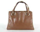 Vintage Brown Leather Silver O-Ring Eyelet Purse with Built in Wallet and Yellow Interior