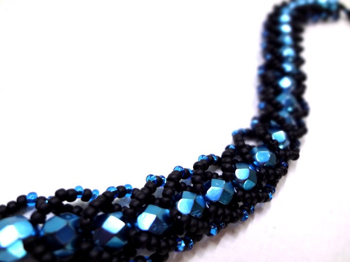 Intense Black and Blue Bracelet - MegansBeadedDesigns