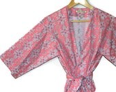 Womens Kimono Robe. Dressing Gown. Bathrobe.  Robe. Pink Cotton Candy.  Knee Length.
