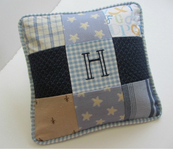 Nursery Custom Patchwork  Pillow Hand Embroidered by Dolce Dreams