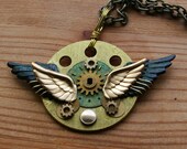 Brass Wings and Gears Meccano Pendant