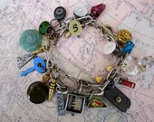 Industrial Chic Charm Bracelet with Gold Hearts, Handmade