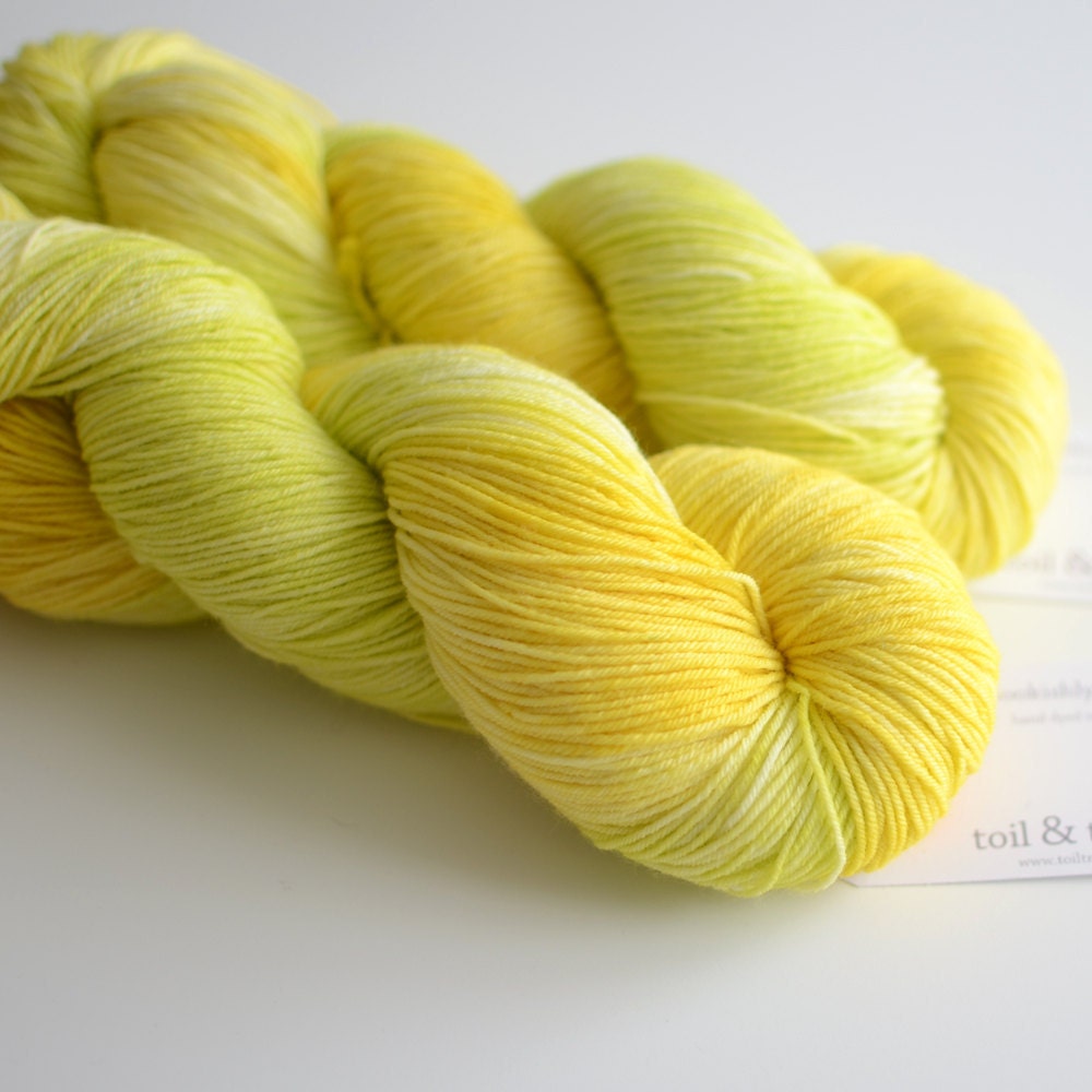 Hand Dyed Sock Fingering Yarn - LIMITED - Superwash British Falkland Merino / Nylon 465 Yards - Rio in Sunflower Yellow and Light Chartreuse