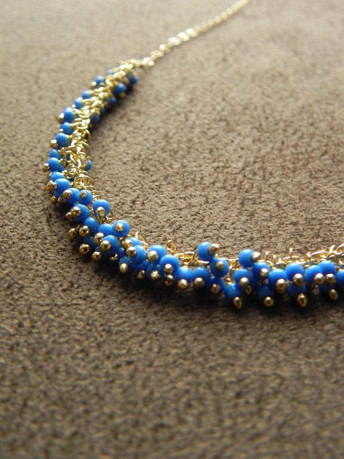 SALE Blue Glass Vermeil and Gold Filled Cluster Necklace