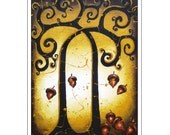 Acorn Tree Art Print - Earth Tones Fall Autumn Wall Decor - Signed