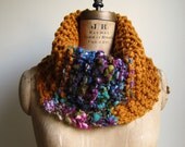 Bohemian knit cowl Amber. Turquoise. Purple.