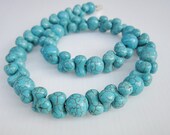 Blue Turquoise Handmade Natural unique Bead Ball Bone Necklace Chain 18" long
