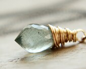Aquamarine  Necklace  -  Handmade Jewelry,  Moss Aquamarine Jewelry,  Gold Filled, Oxidized Silver,  Birthstone,     Wrapped Jewelry