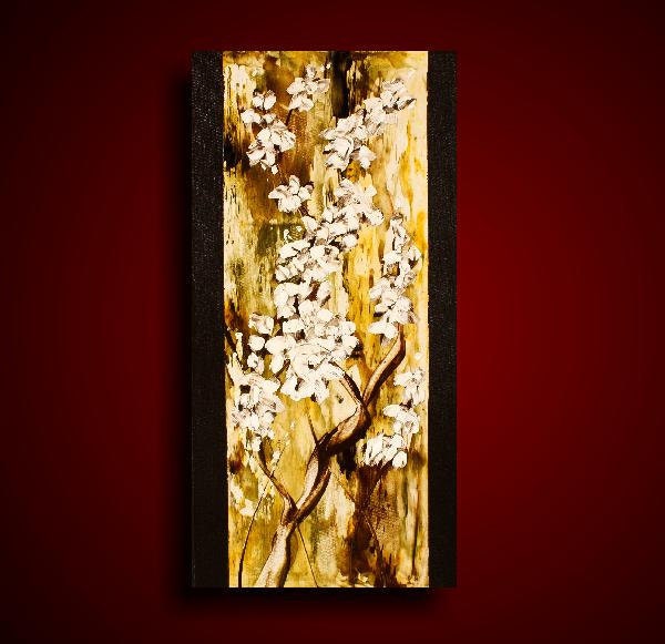 Encaustic Painting. 10% OFF Large Painting. White Flowers. Blossoms. Asian Painting. Abstract Painting. Original Painting.