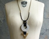Brass Triangle "Arrow" Necklace with Handmade Ceramic Disk