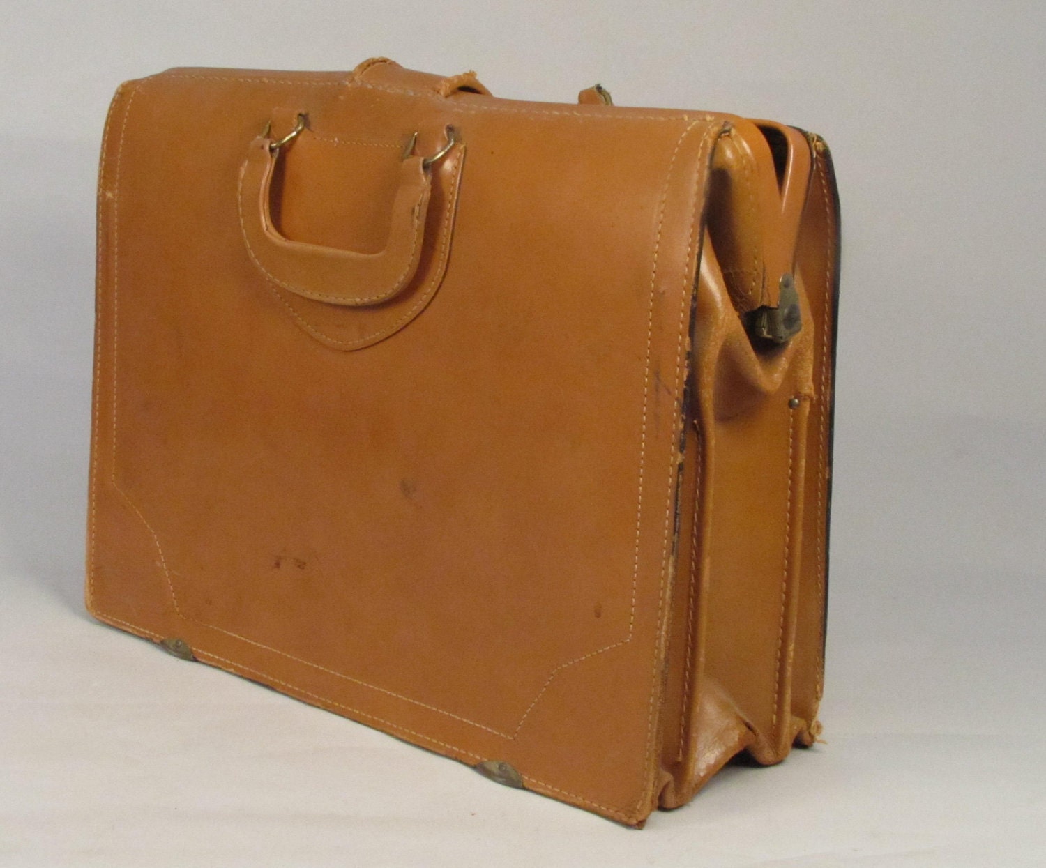 Vintage Leather Cowhide Lawyers Doctors Briefcase Satchel