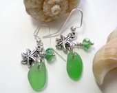 Green Sea Glass Charm Earrings - SurfSeaGlass