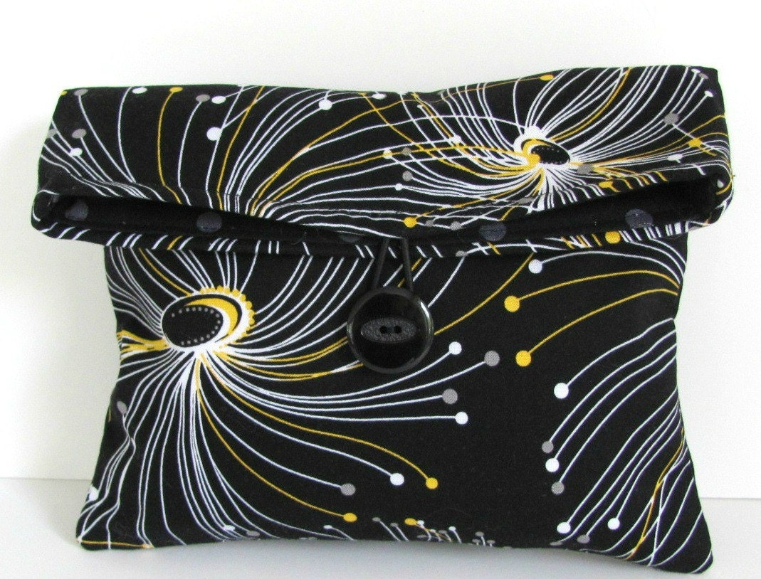 Makeup Bag - Cosmos - Abstract Cosmetic Bag Pouch Black Yellow Gray Foldover Clutch Gift for Her Autumn Wedding
