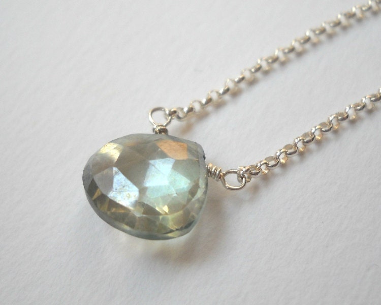 Mystic Quartz Necklace - Briolette Necklace Sterling Silver Necklace Pendant Necklace Aqua Green Celadon