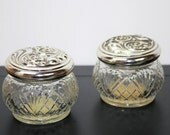 Vintage Avon Silver Lidded/Cut Glass Jars (Set of 2)