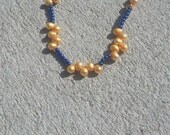Vintage Modern Pearl Mix  Bead Beaded Necklace in Lemon Yellow and Purple grape