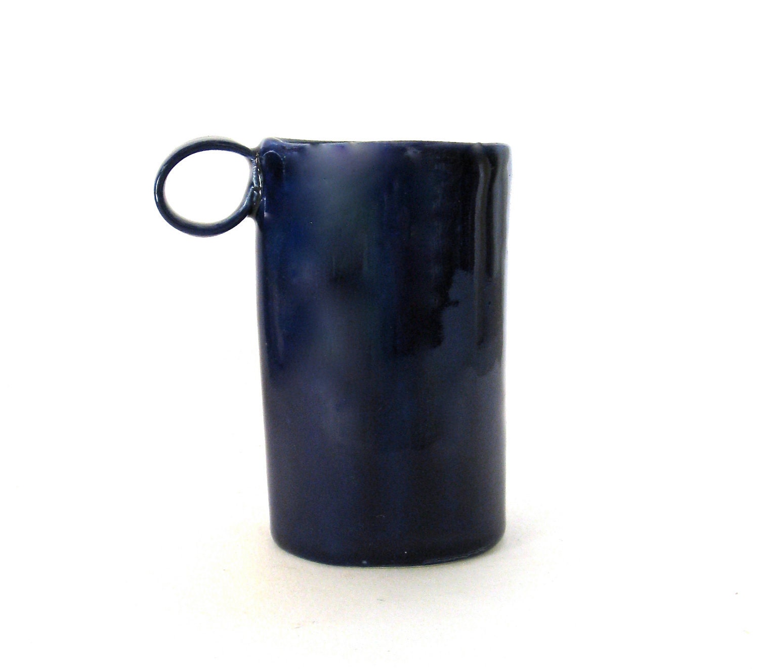 happy whimsical hand built cobalt  porcelain cup