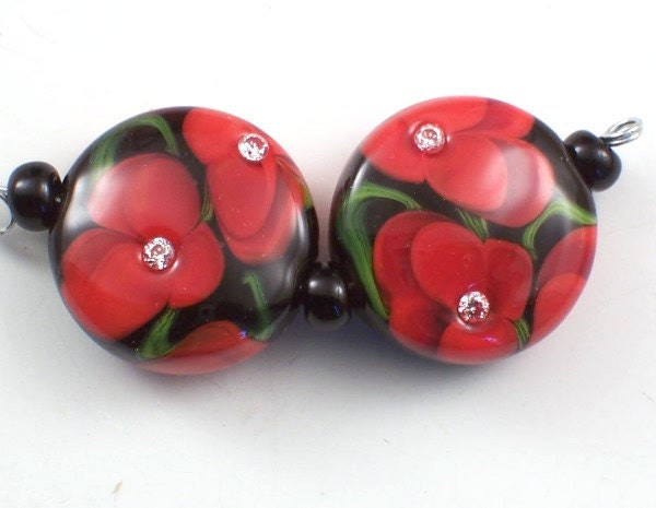 Handmade Lampwork Beads Sparkling Poppy Magic set 2