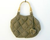 sand tote bag - knitted in cotton with rattan handles