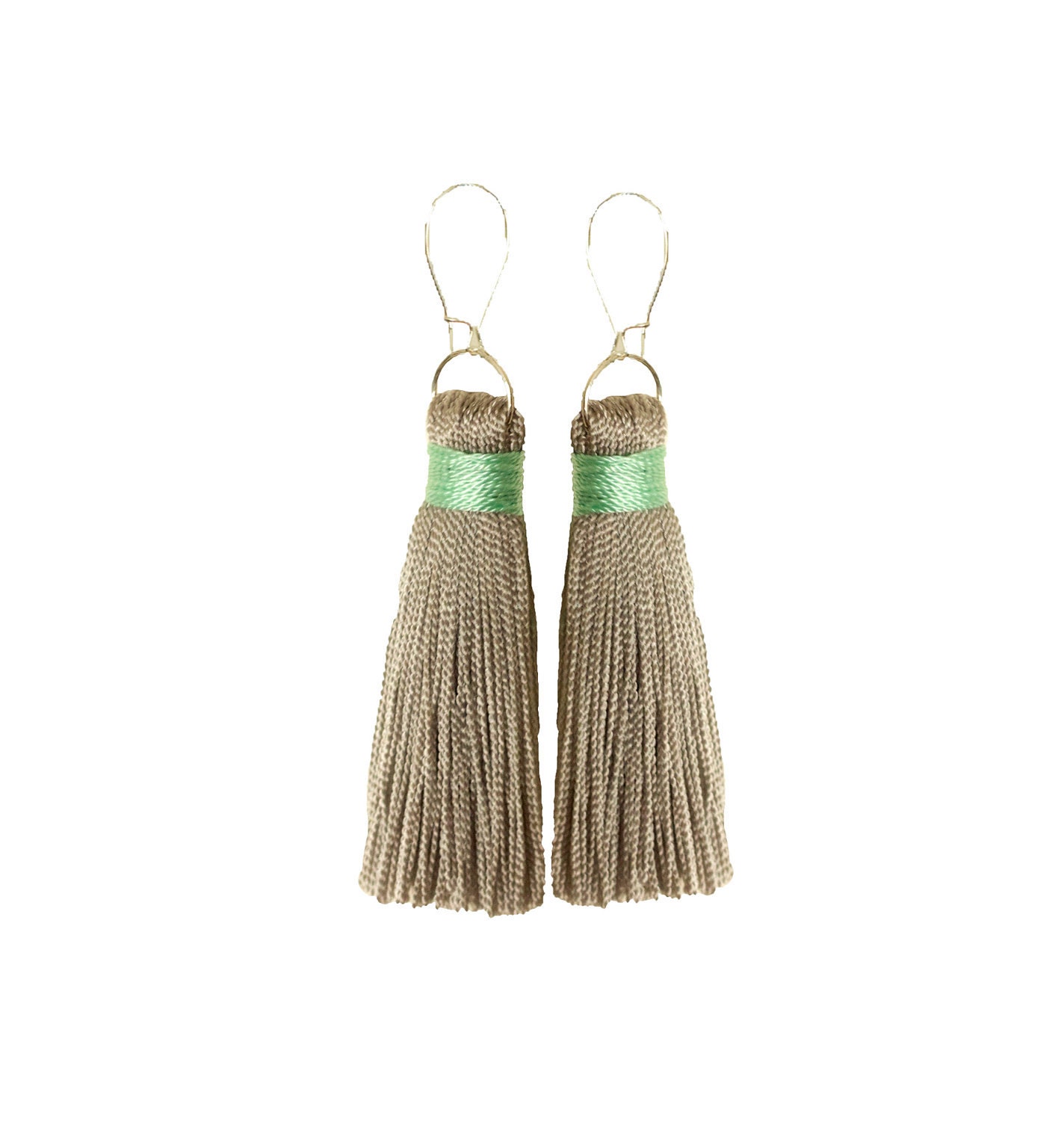 Mini Fringe Tassel Earrings in Gray and Aqua
