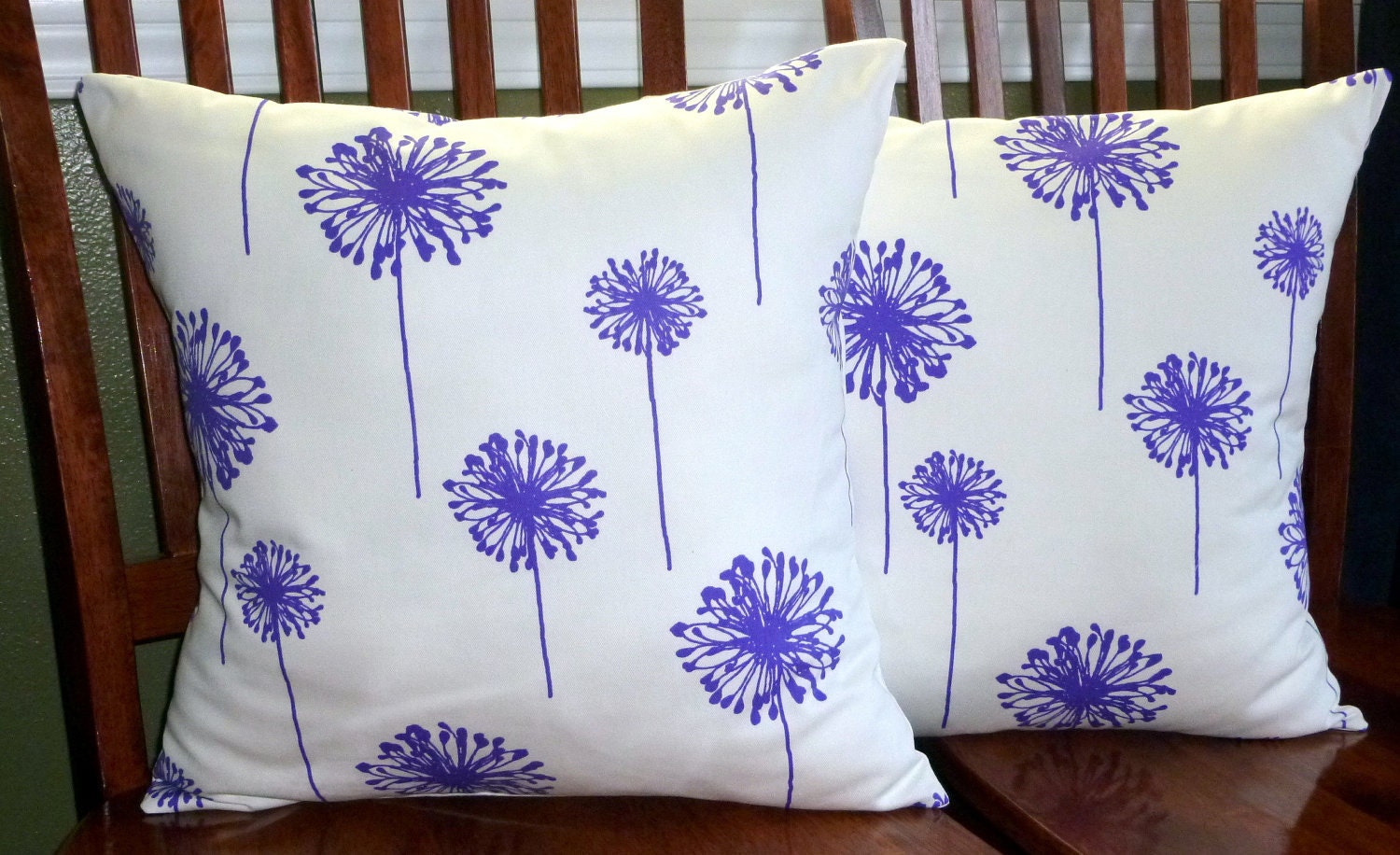 Decorative Pillow Covers  - Set of Two 18 Inch Dark Purple and White Dandelion