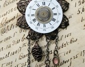 20% off EVERYTHING Steampunk Brooch jewelry ANTIQUE Porcelain pocket watch parts cuckoo clock pine cone charms pin