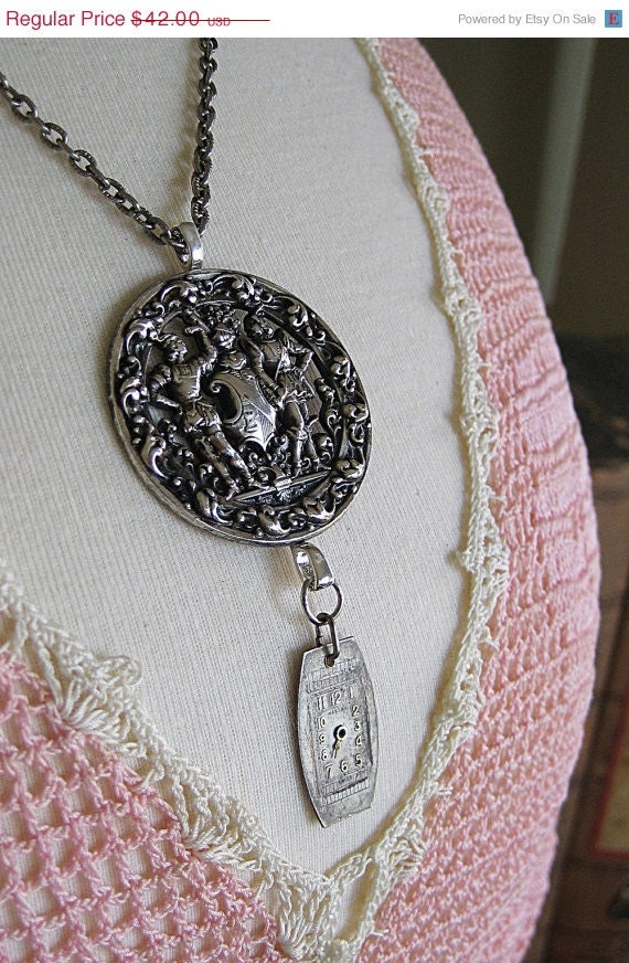 20% off EVERYTHING Steampunk Necklace SILVER medieval antique KNIGHTS 1920 wristwatch gothic