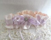 White Satin Garter With Lilac Lace and Marcasites
