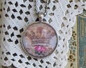 20% off EVERYTHING Mothers Day Necklace Chic Crowns Shabby Roses silver bezel glass domes