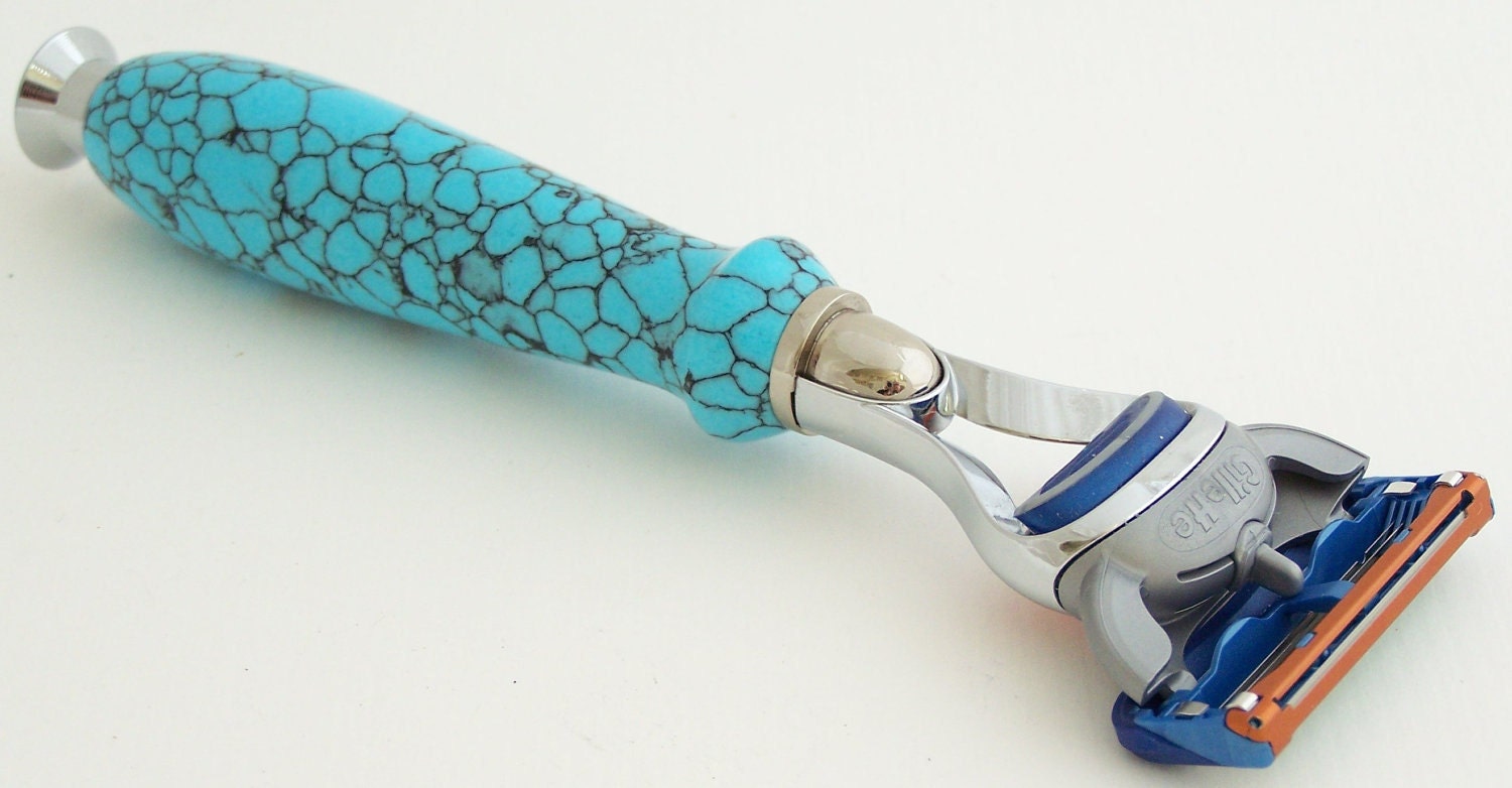 Turquoise Web Tru-Stone Fusion Razor Shaving Handle (Handmade in USA)