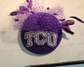 TCU Fascinator "Addie" is Fan Favorite with Yummy Purple Veiling, Beadwork & Feathers