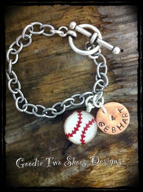 Baseball Mom Custom Hand Stamped Charm Bracelet - mygoodie2shoes