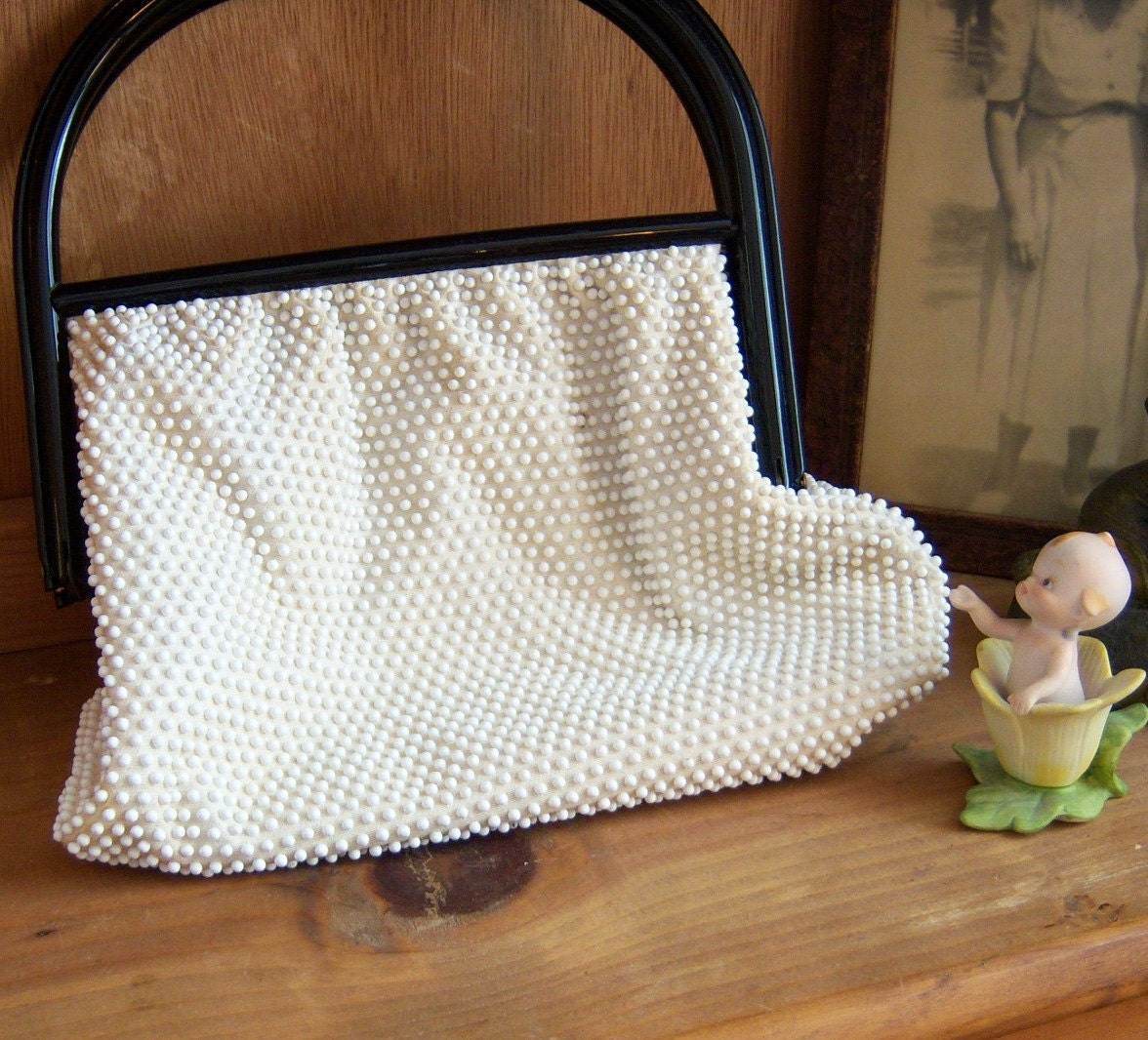 Vintage Reverseable Handbag Beaded Black and White