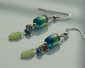 Beaded Venetian Glass Earrings in Lime Green and Royal Blue