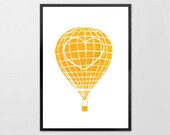 Orange Heart Travel Balloon print -  Linoleum Art Print dark orange
