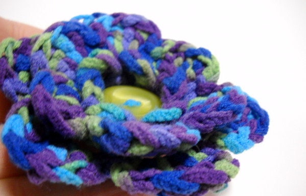 Blue Lapel Flower/ Crocheted / Hair Clip