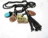 Personalize Multi Shape Hand Stamped Necklace Gunmetal Tassel