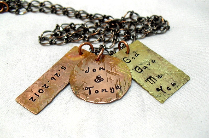 Mans Jewelry - Mixed Media Mixed Charms Personalized Family Charm Necklace - Soldered Copper Curb Chain