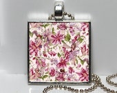 GLASS pendant necklace Pink Purple Fairy Floral summer 7/8" 23mm - petalsofgrace