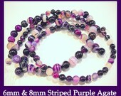 Striped Purple Agate Beads - Stripes of Crisp White - to Lavender and Violet