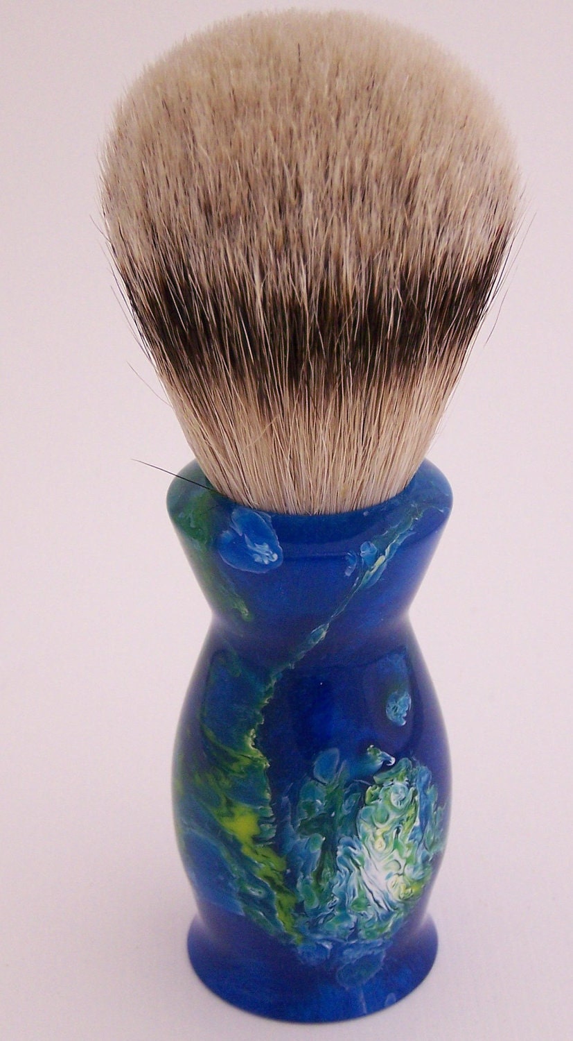 Ocean Blue Acrylic 24mm Super Badger Hair Shaving Brush Handle (Handmade in USA)