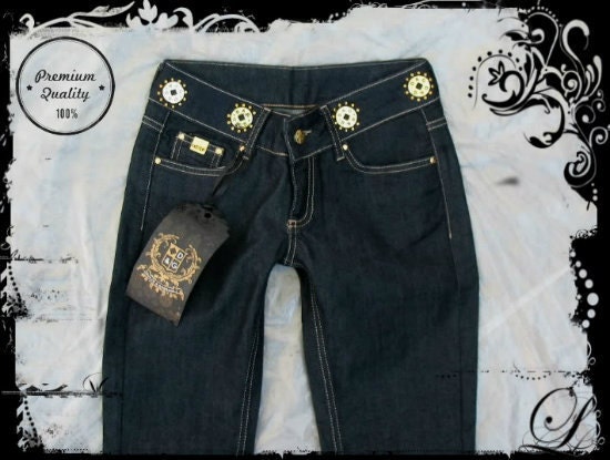 US1-2 Custom gold metal Pyramid Stud jeans