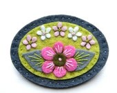 SWEETHEART felt flower brooch with freeform hand embroidery