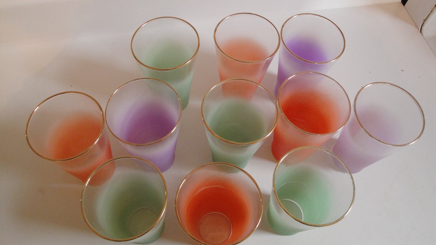 Vintage Blendo Glasses Tumblers Green Purple Melon Rainbow set of 11 1960s